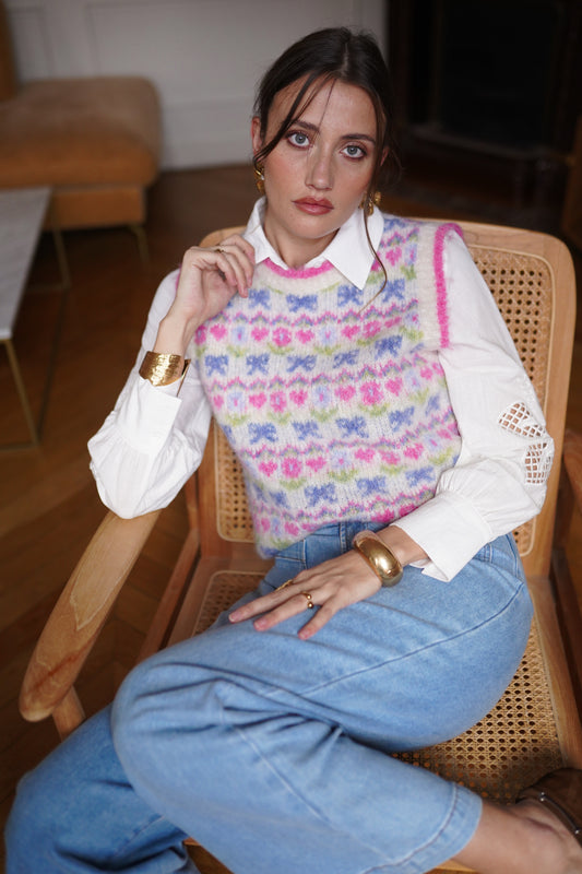 Taylor floral pink knit sleeveless gilet