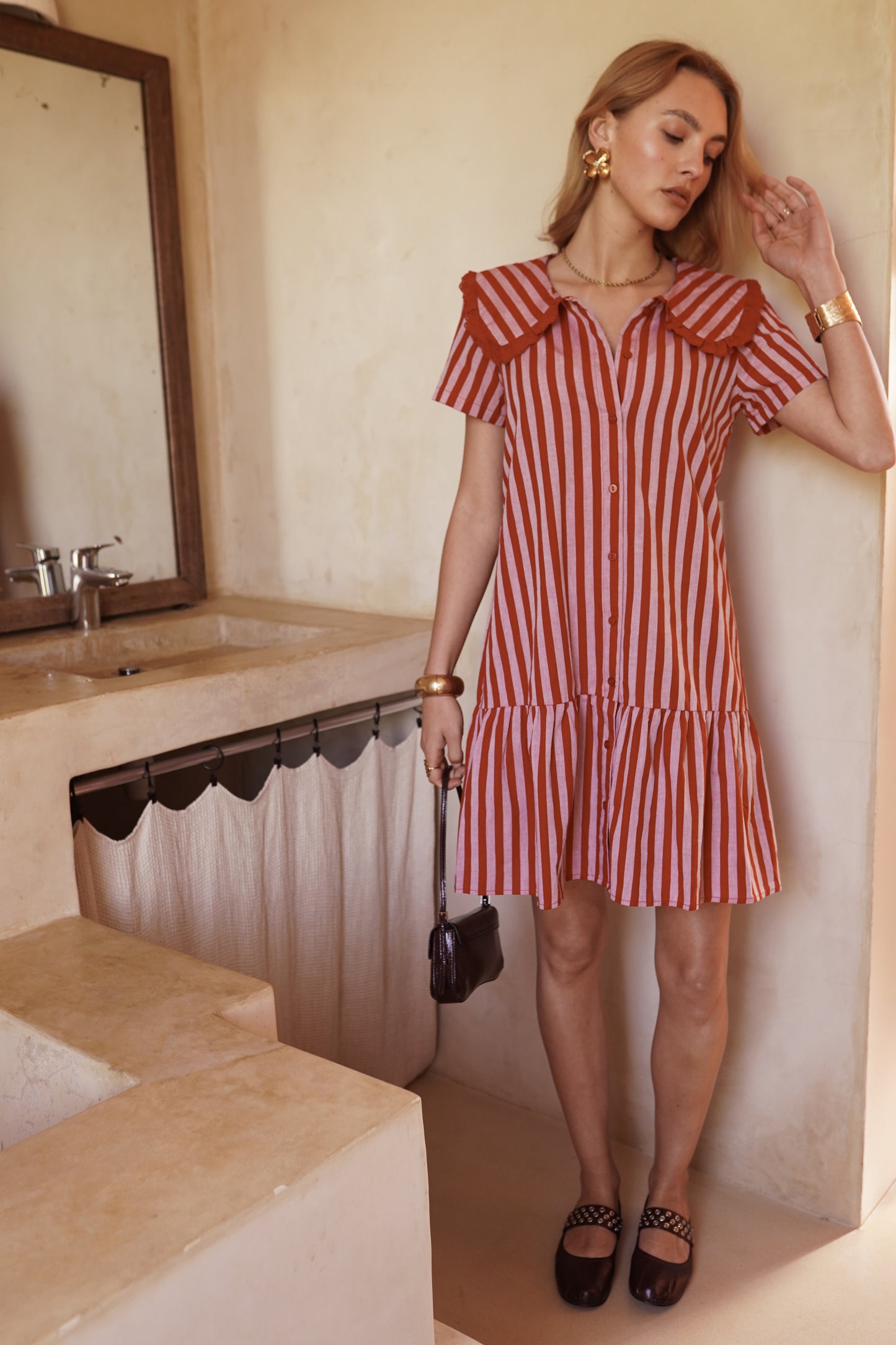 Beth pink & red stripe dress