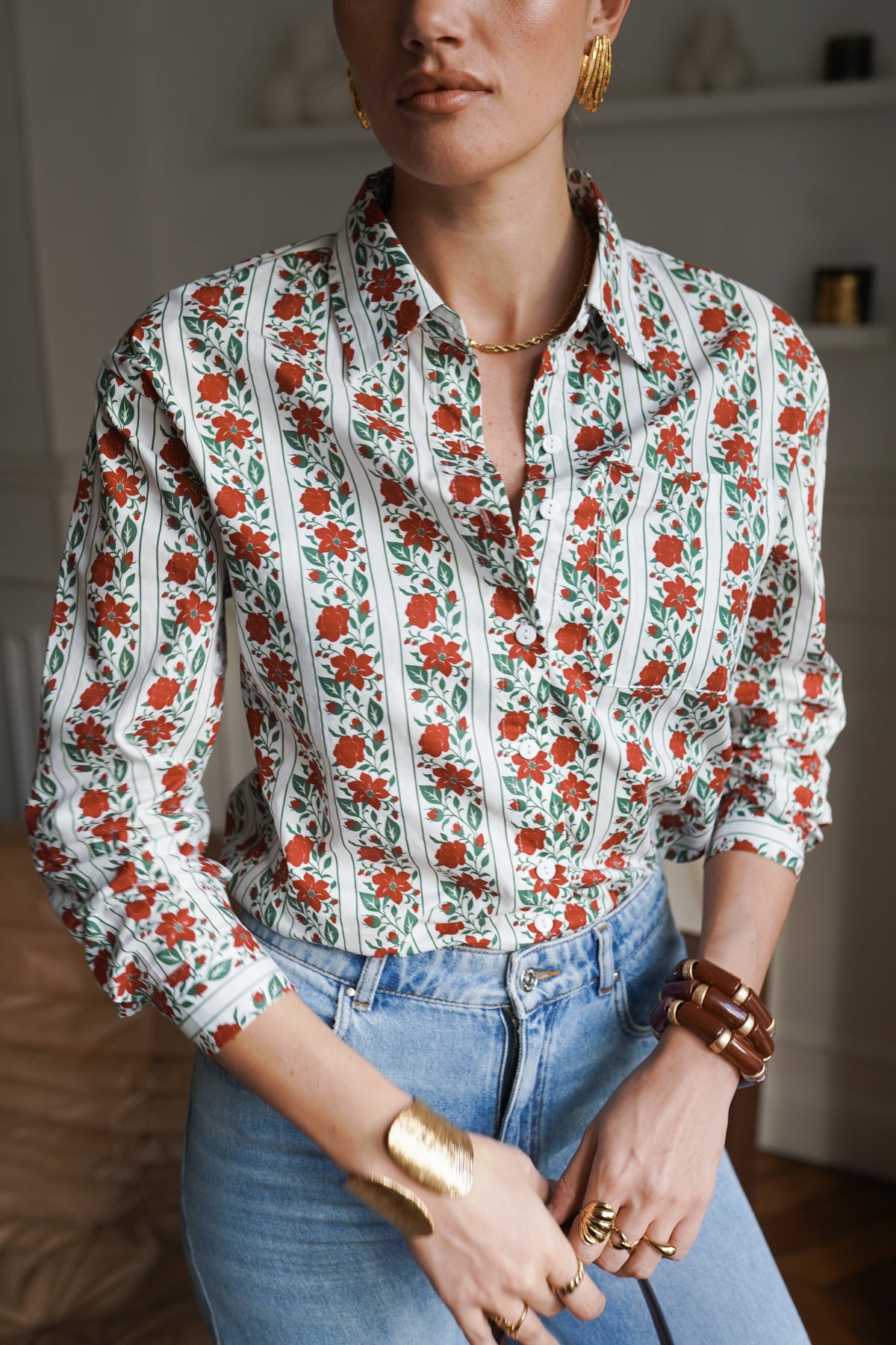 Natasha red floral shirt