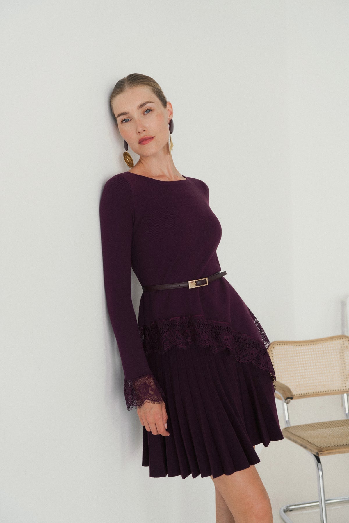 Sabrina burgundy lace trim knit top