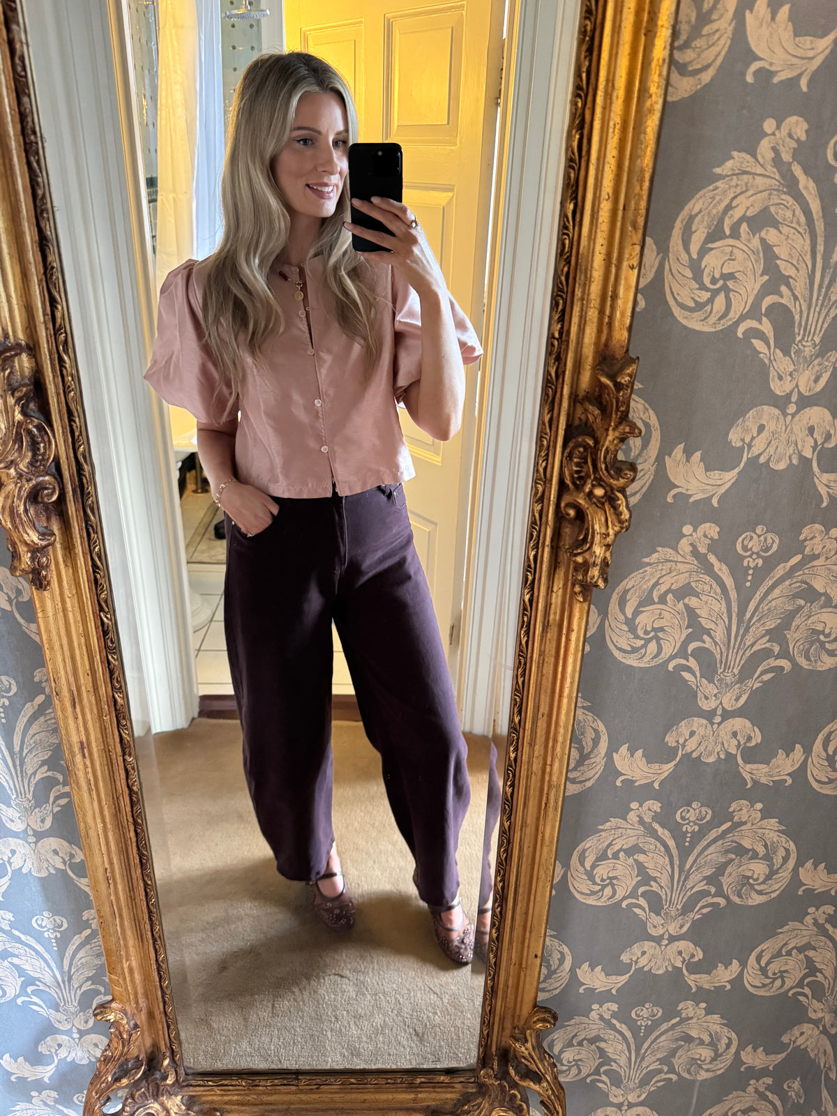 Carole burgundy barrel leg jeans