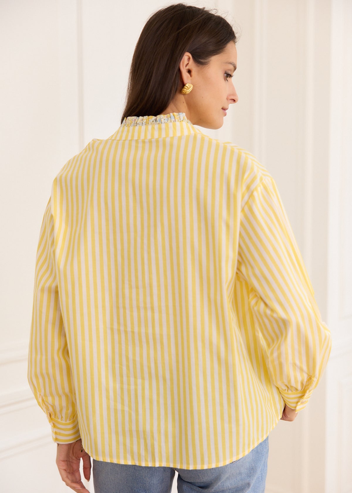 Mila yellow striped floral pocket shirt