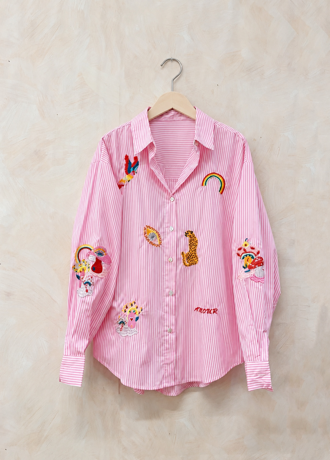 Bella pink stripe embroidered shirt