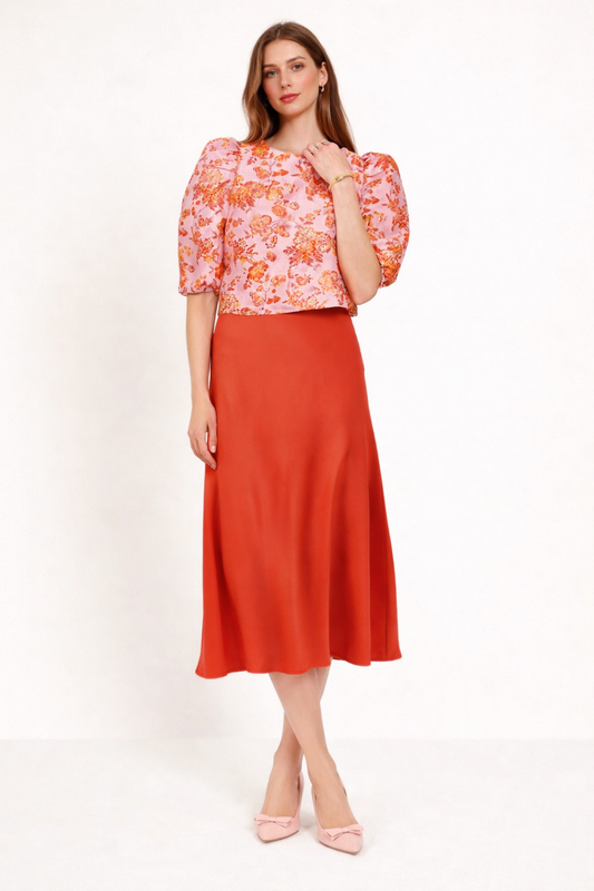Olivia orange jacquard balloon sleeve top