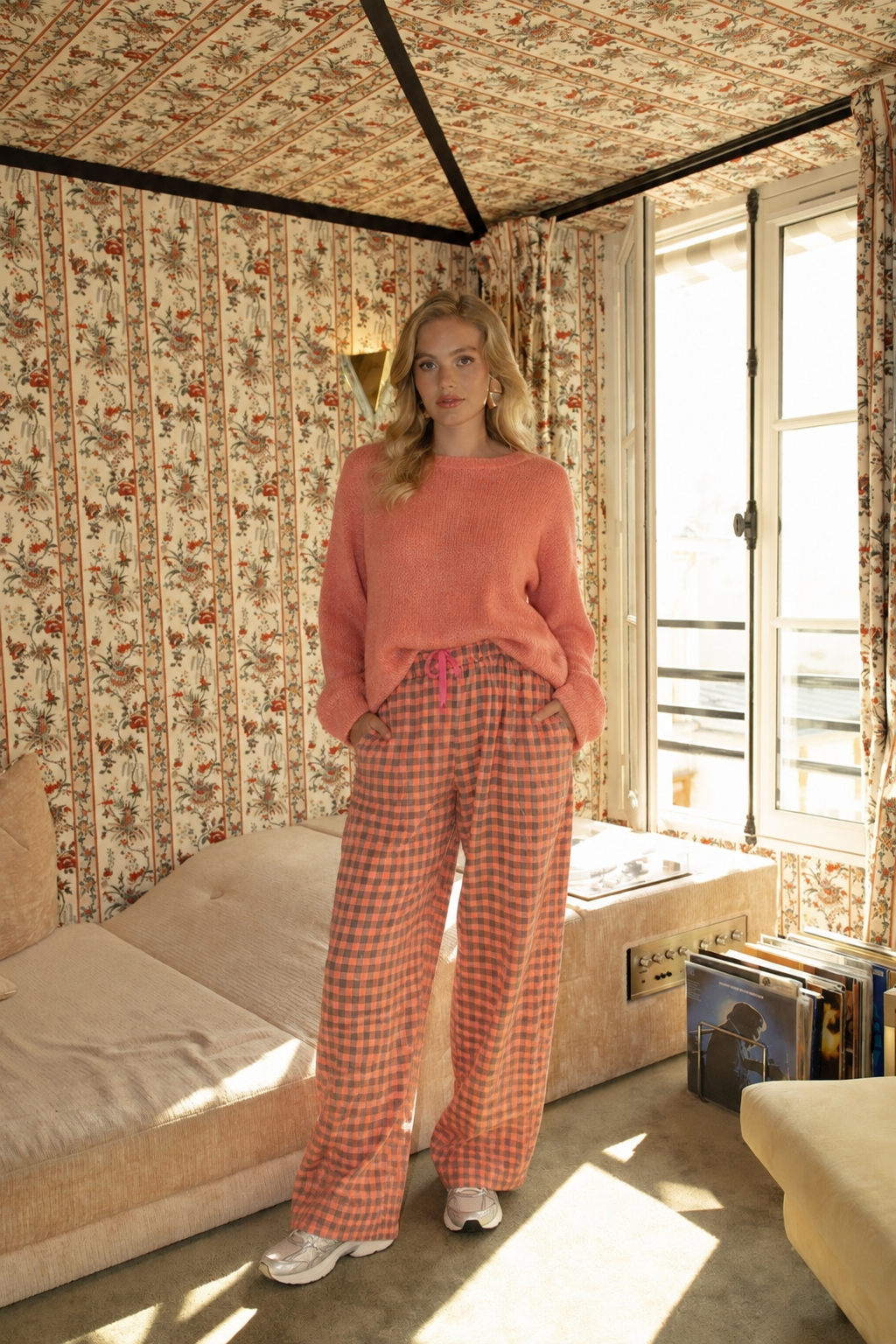 Erica gingham coral trousers