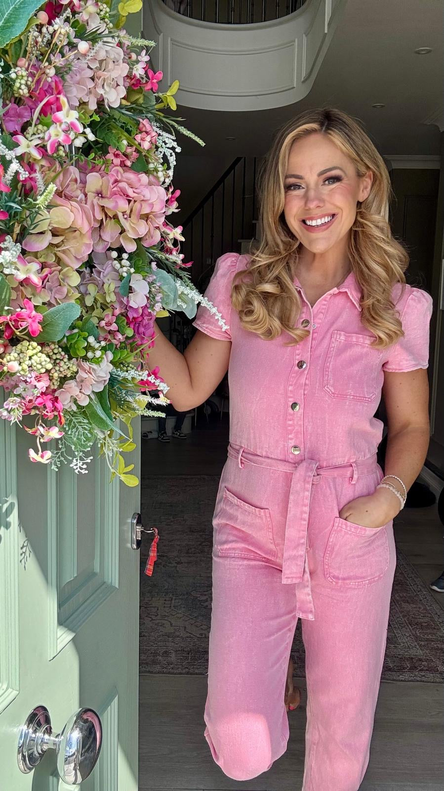 Preorder Bella candy pink denim jumpsuit