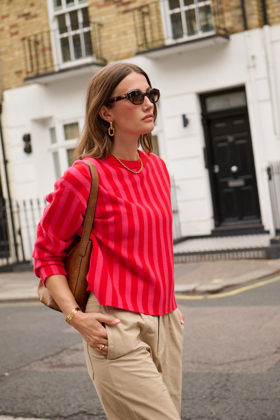 Cara pink and red stripe jumper