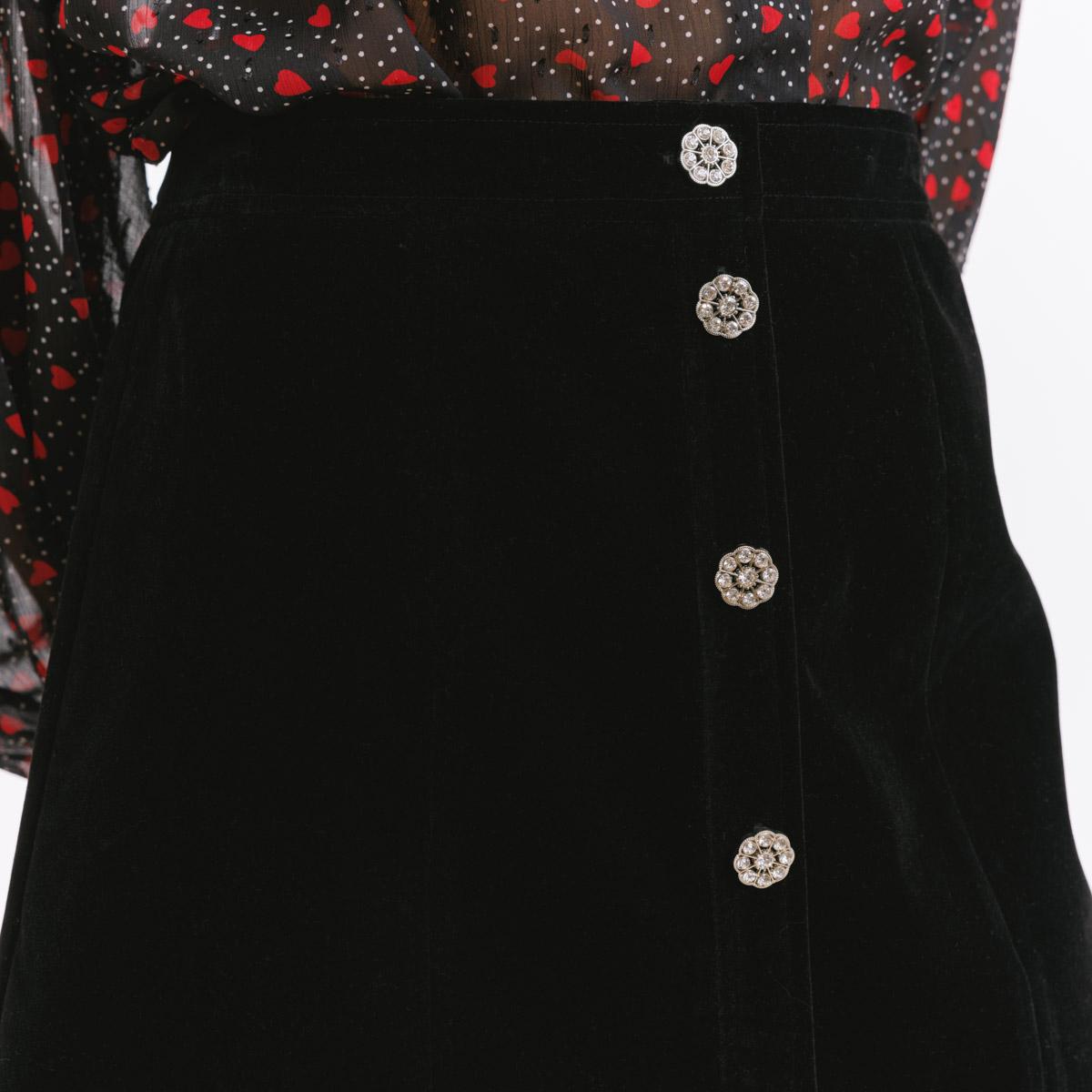 Louisa velvet mini skirt with flower rhinestones