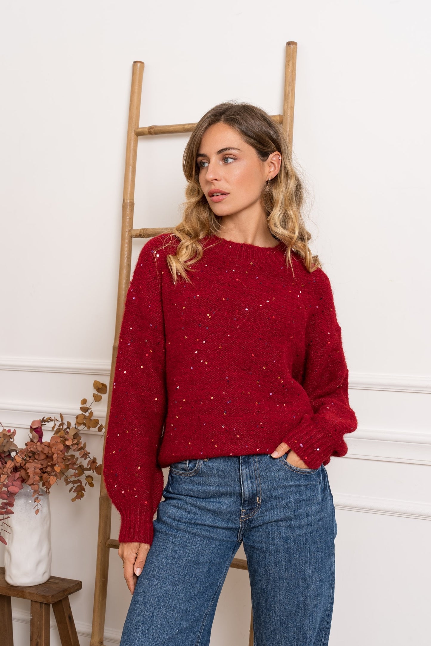 Bordeaux burgundy sequin fluffy jumper