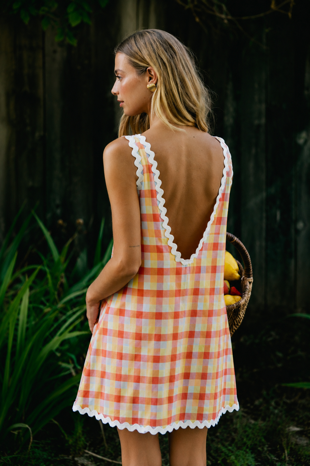 Lolly orange gingham scalloped beach dress