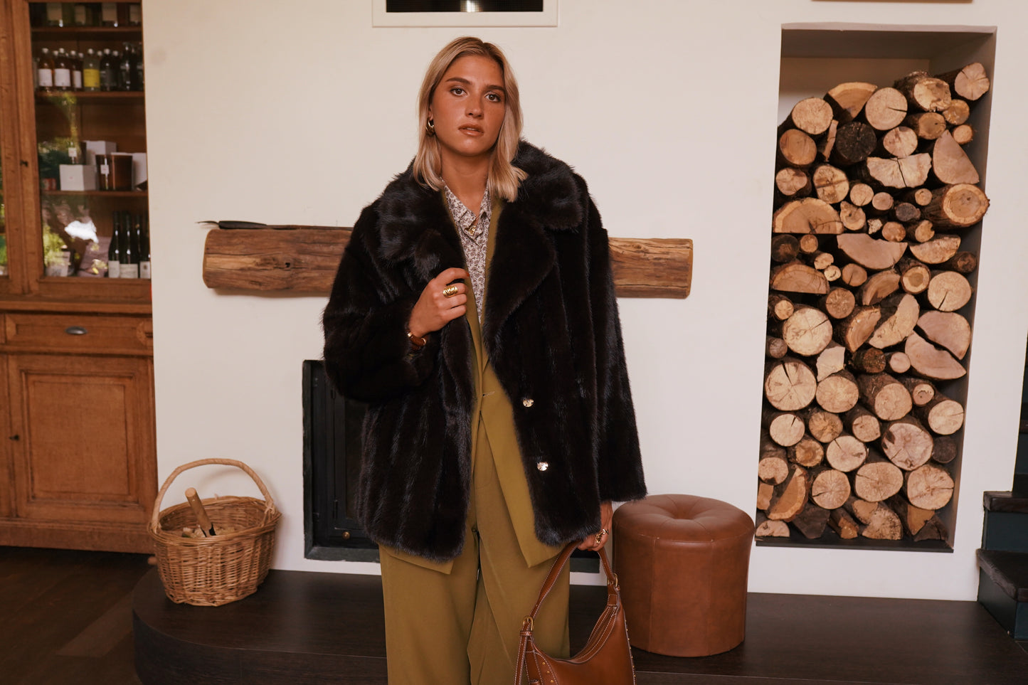 Eliza maroon brown faux fur coat