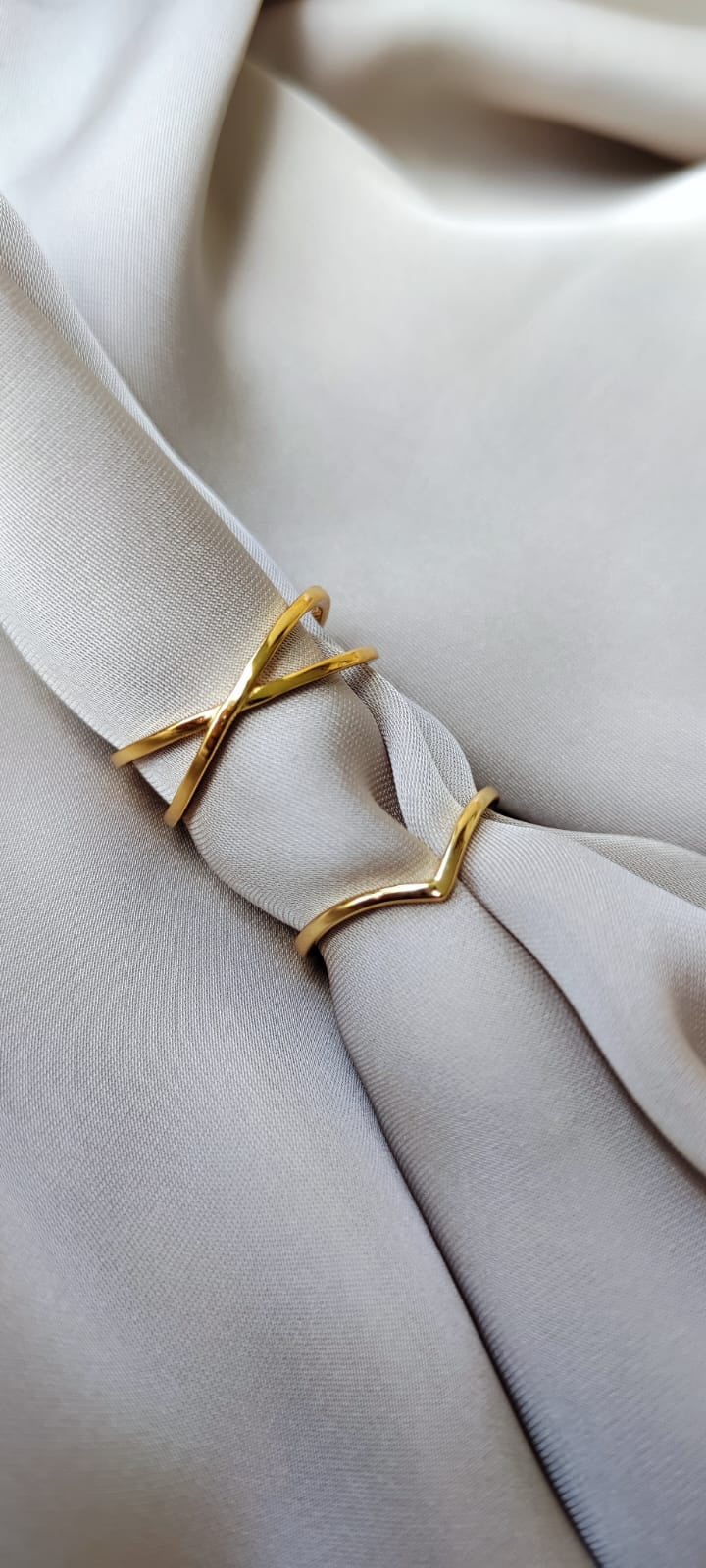 Chevron & Cross Adjustable Gold Ring Set