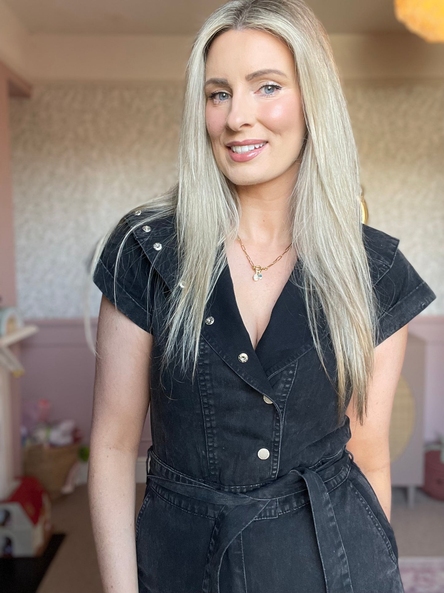 Sienna cap sleeve washed black jumpsuit