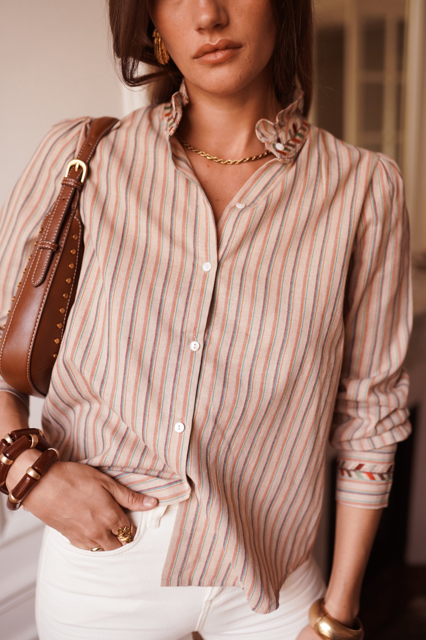 Taylor floral embroidered stripe blouse