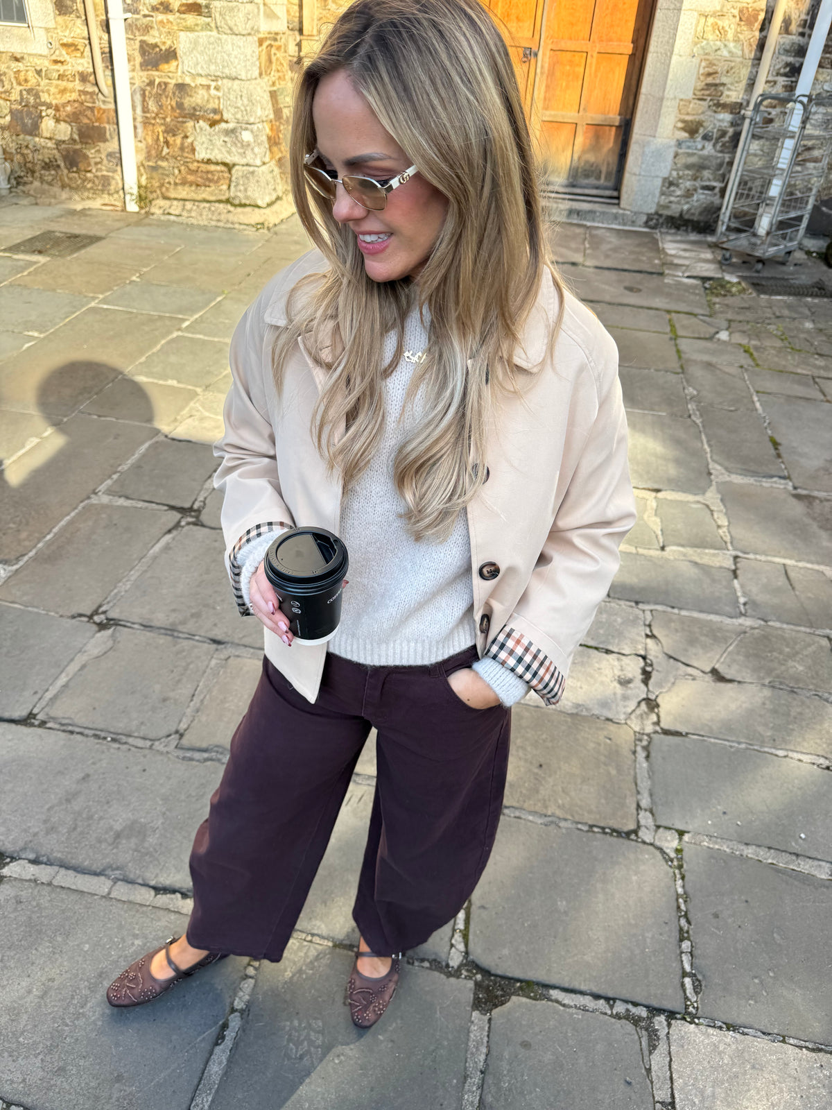 Chloe taupe check short trench