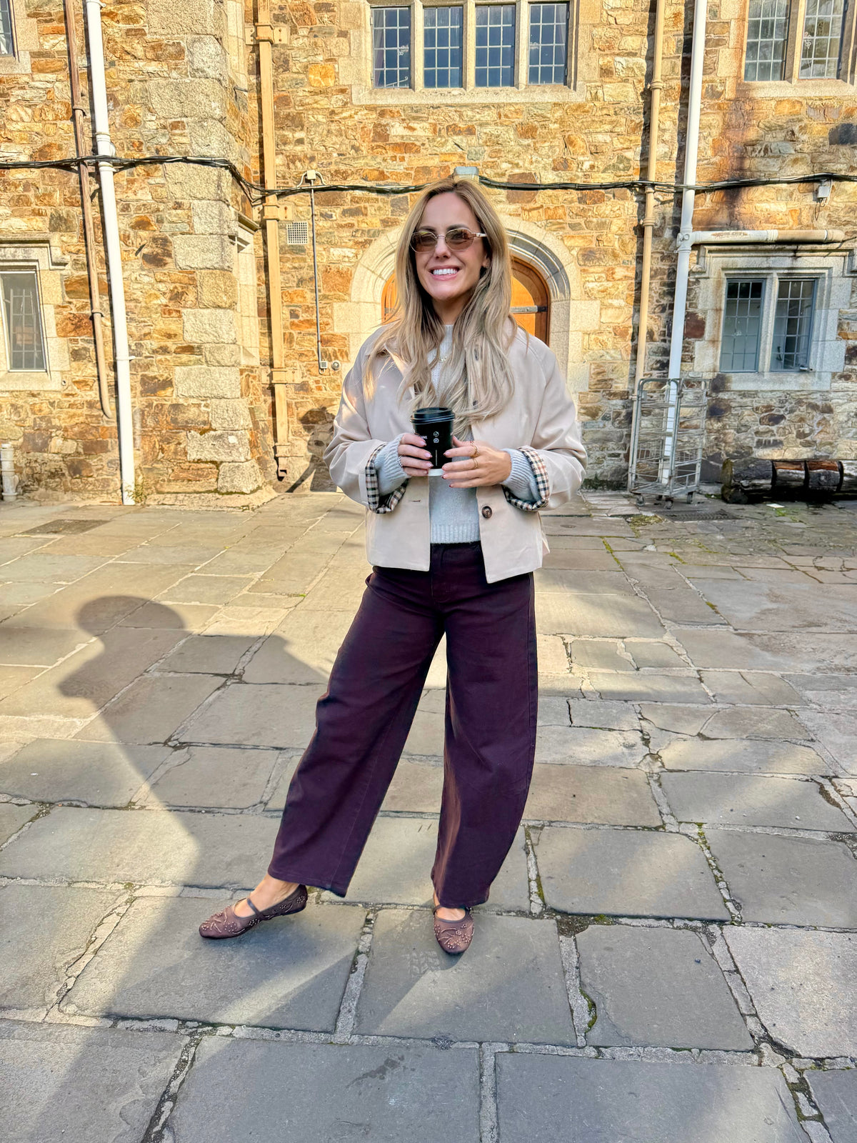 Chloe taupe check short trench
