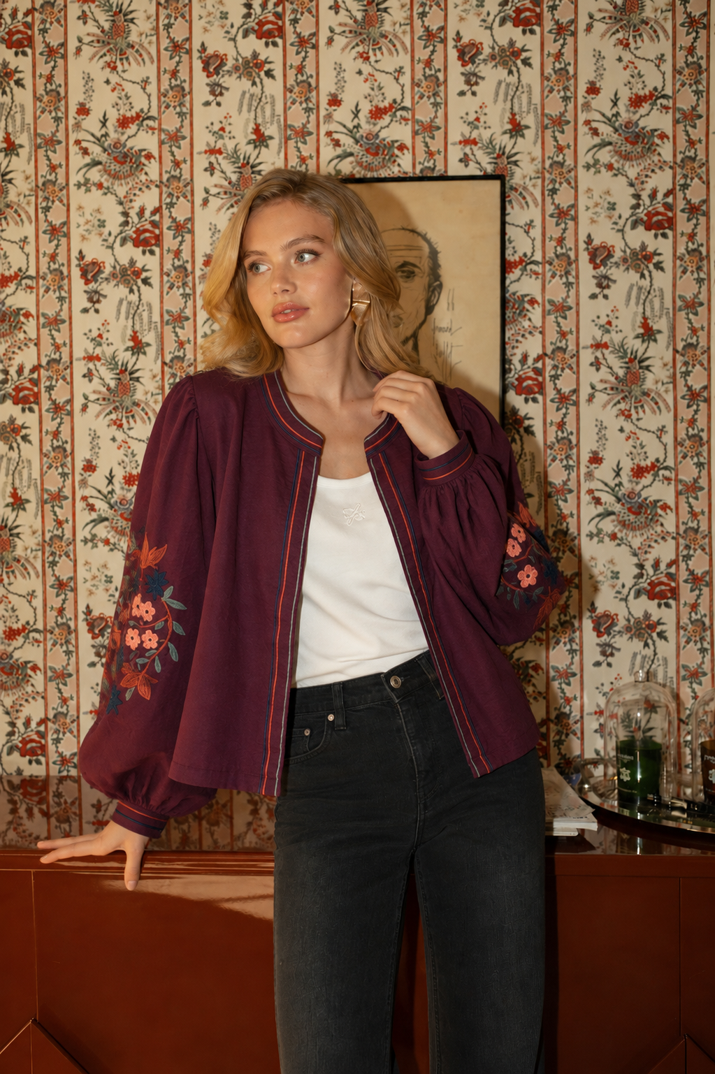 Cecilia burgundy floral boho jacket