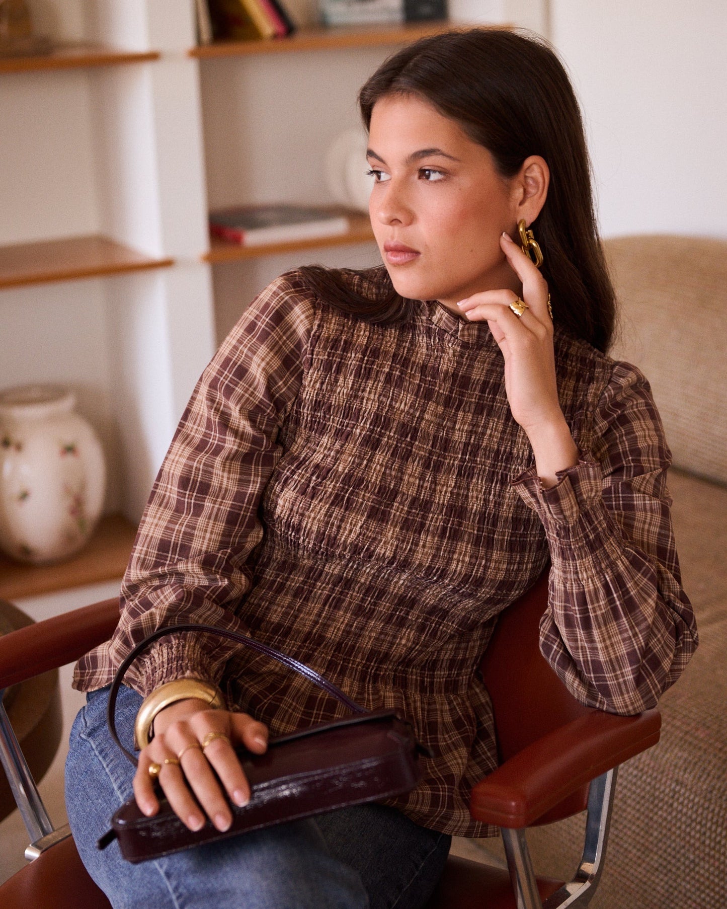 Thea brown houndstooth top