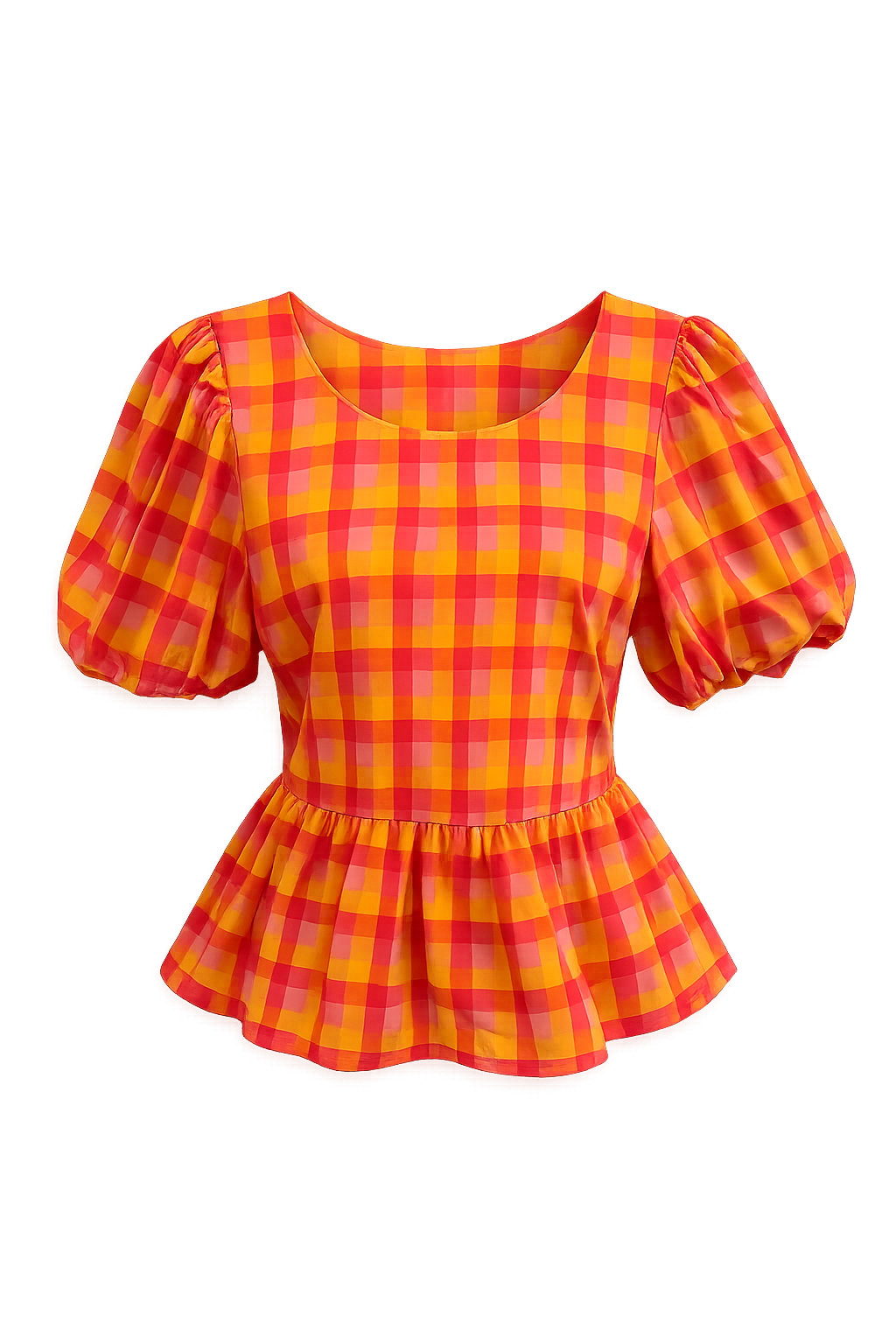 Ruby orange gingham peplum bow tie top