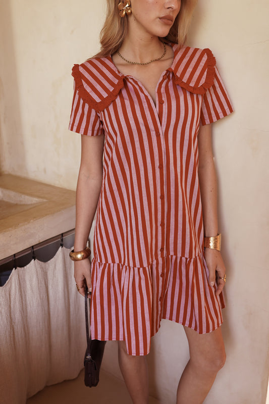 Beth pink & red stripe dress
