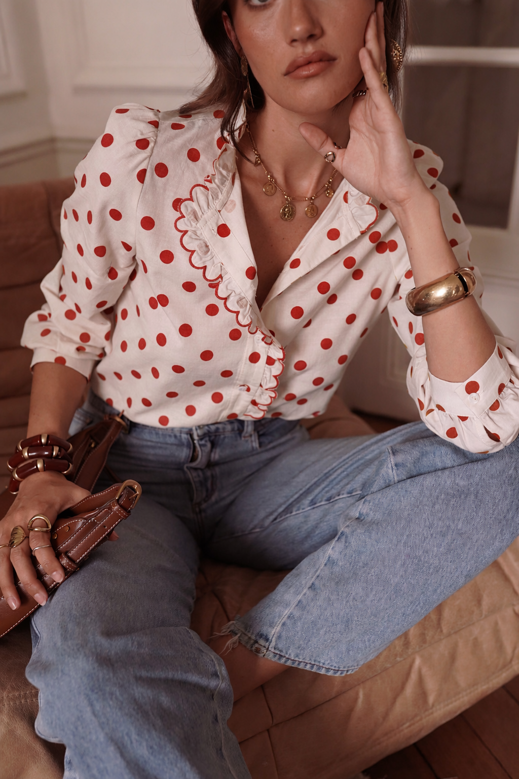 Meredith polka dot red blouse