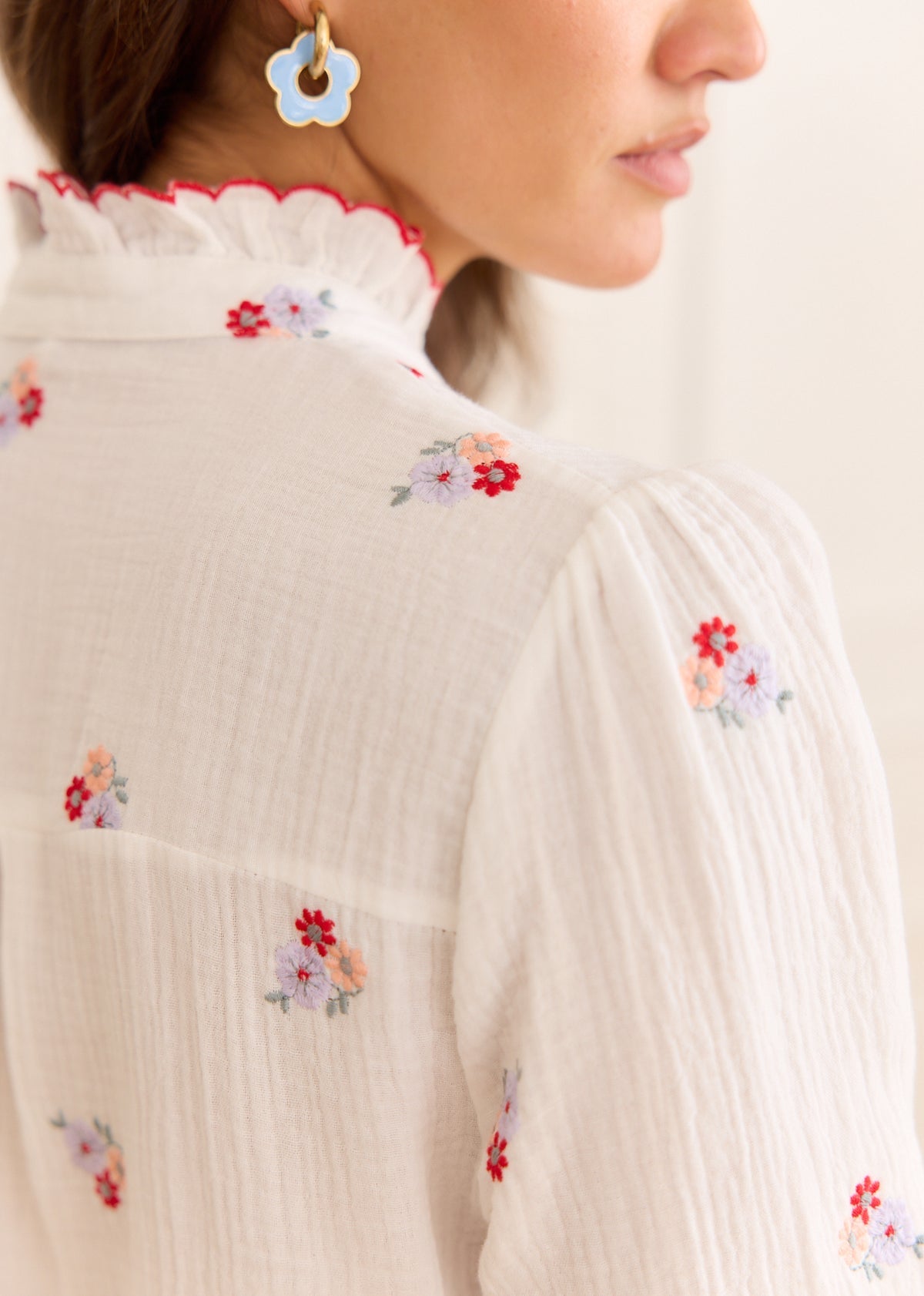 Chloe floral embroidered trim blouse