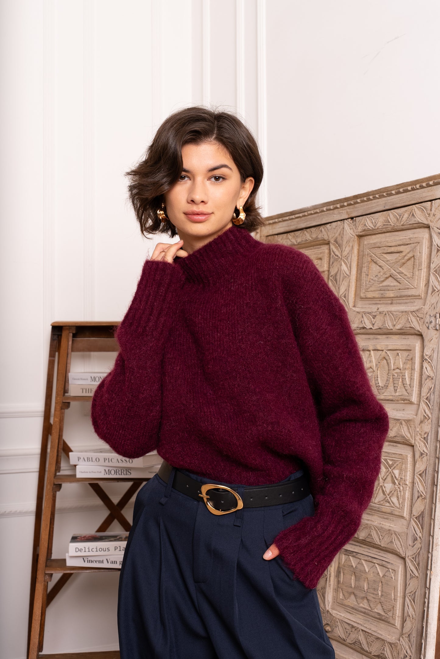 Audrey burgundy soft polo neck jumper