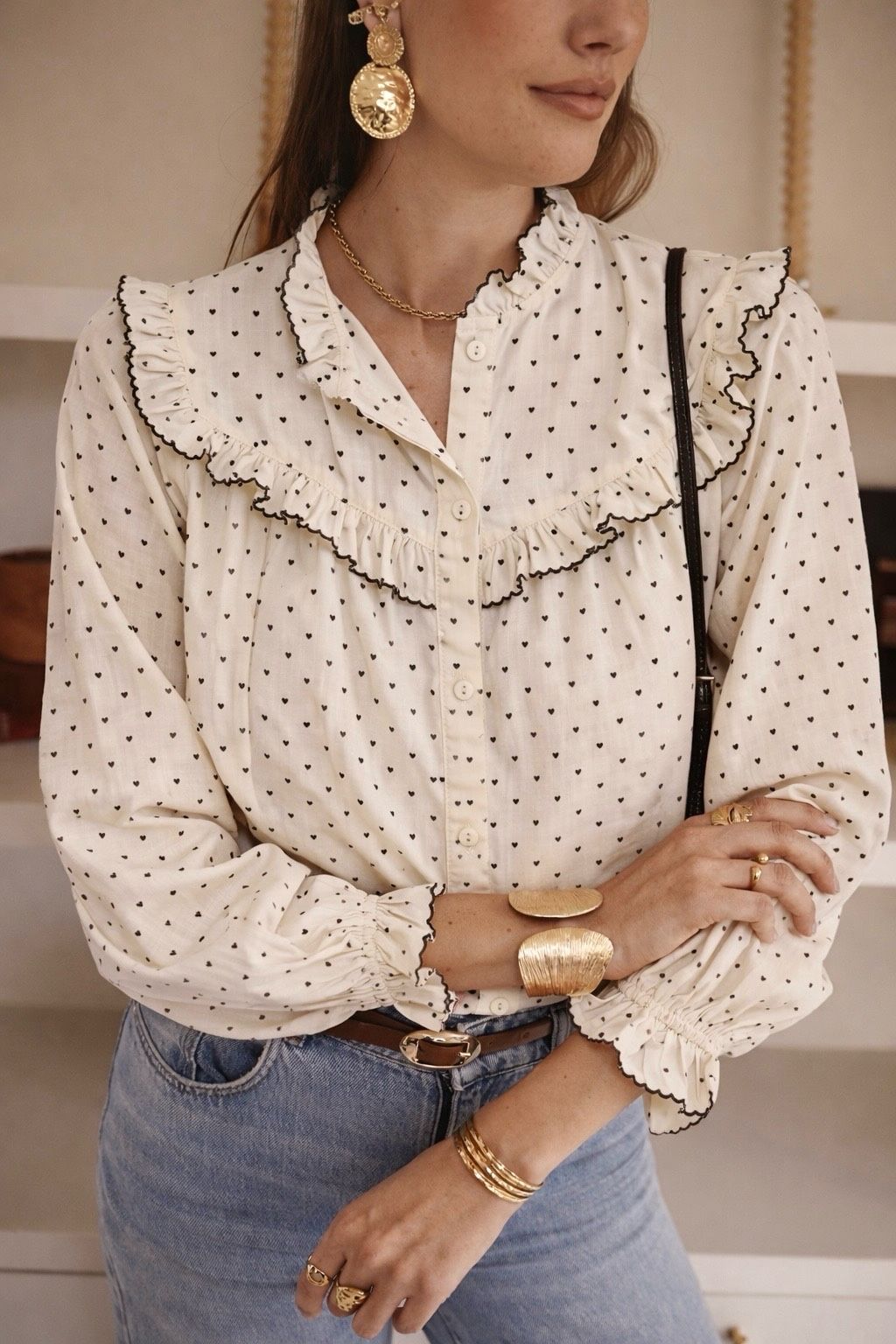Tara black heart frill blouse