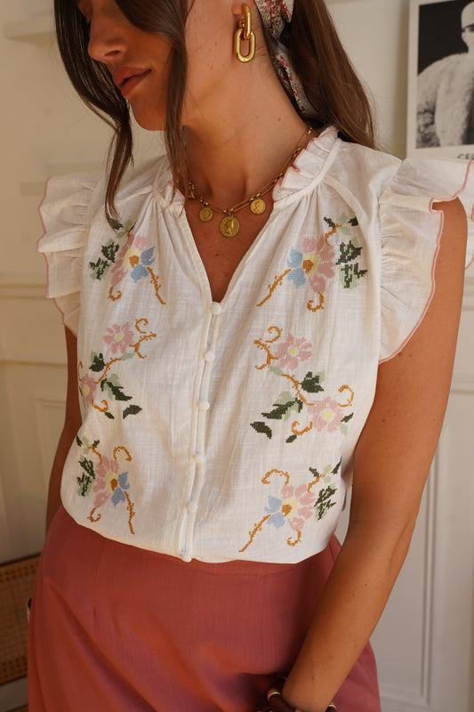 April white floral sleeveless blouse