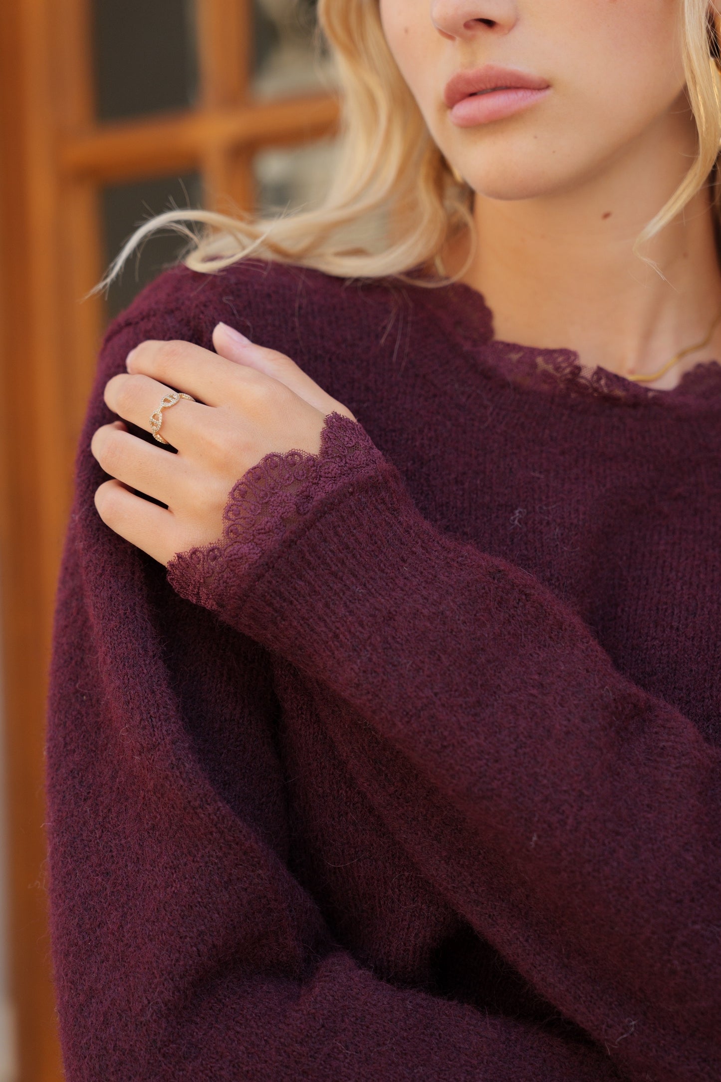 Eva burgundy lace tie jumper
