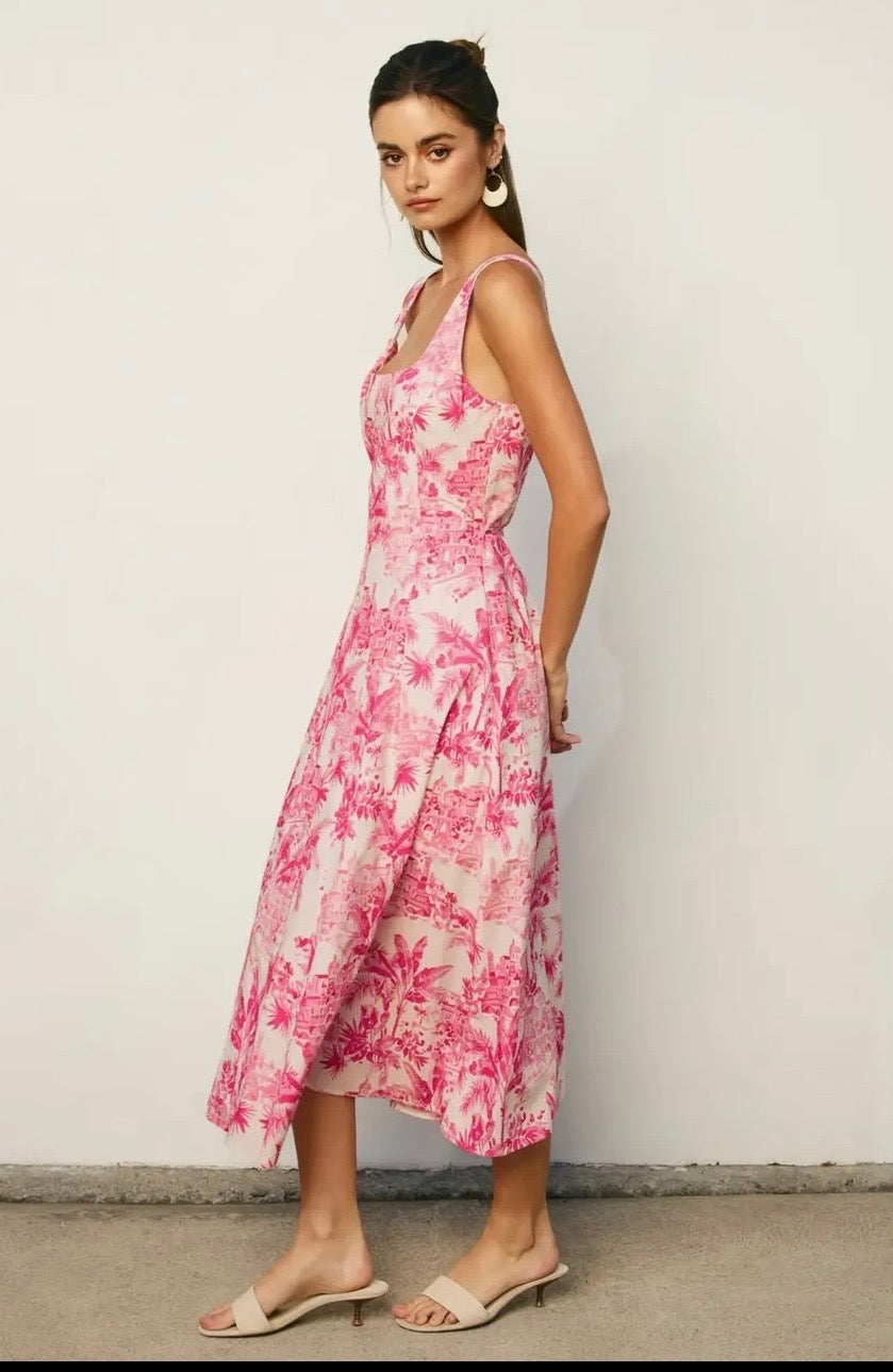 Laguna palm square neck panelled dress