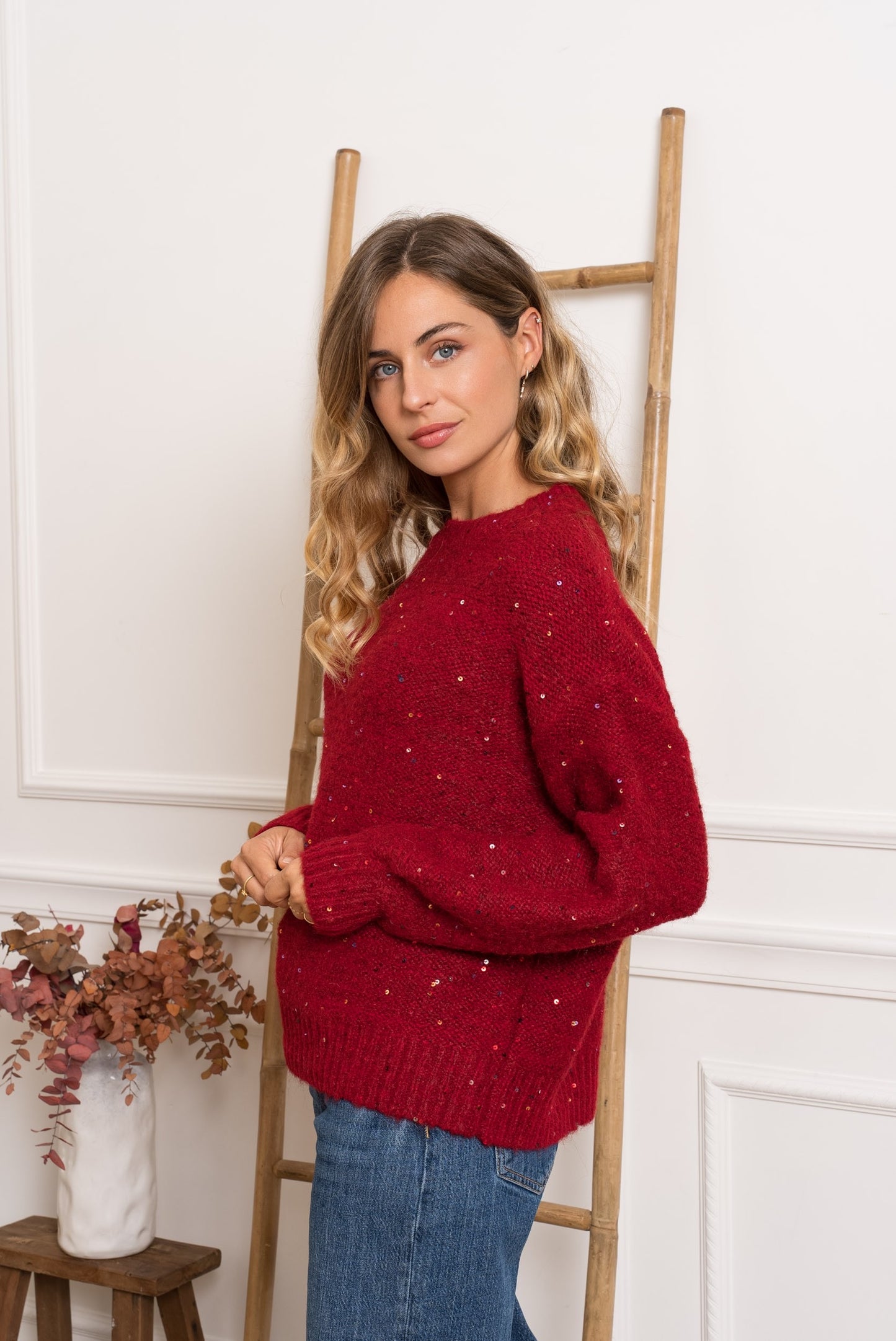 Bordeaux burgundy sequin fluffy jumper