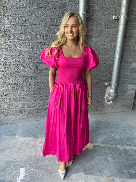 Preorder Freya balloon sleeve pink dress