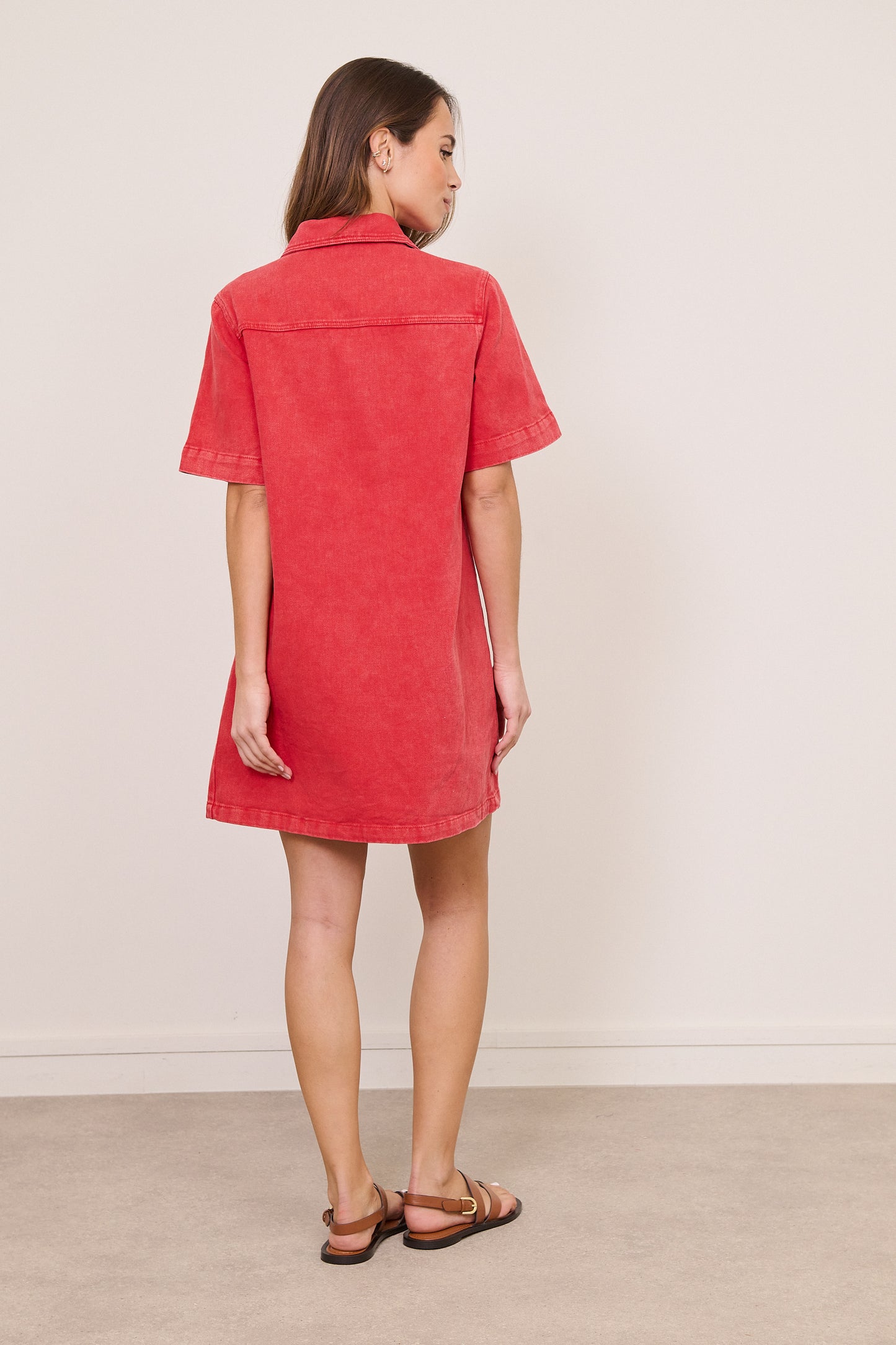 India red denim shift dress