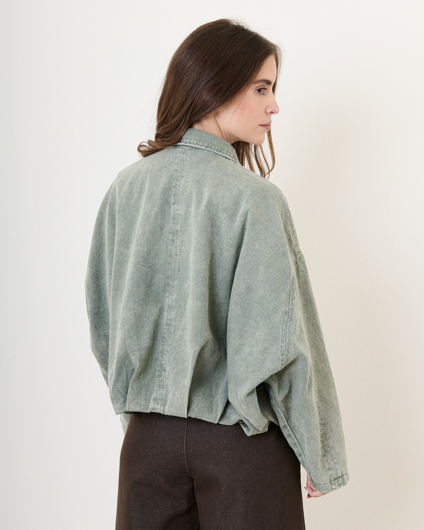 Millie khaki washed denim bomber jacket