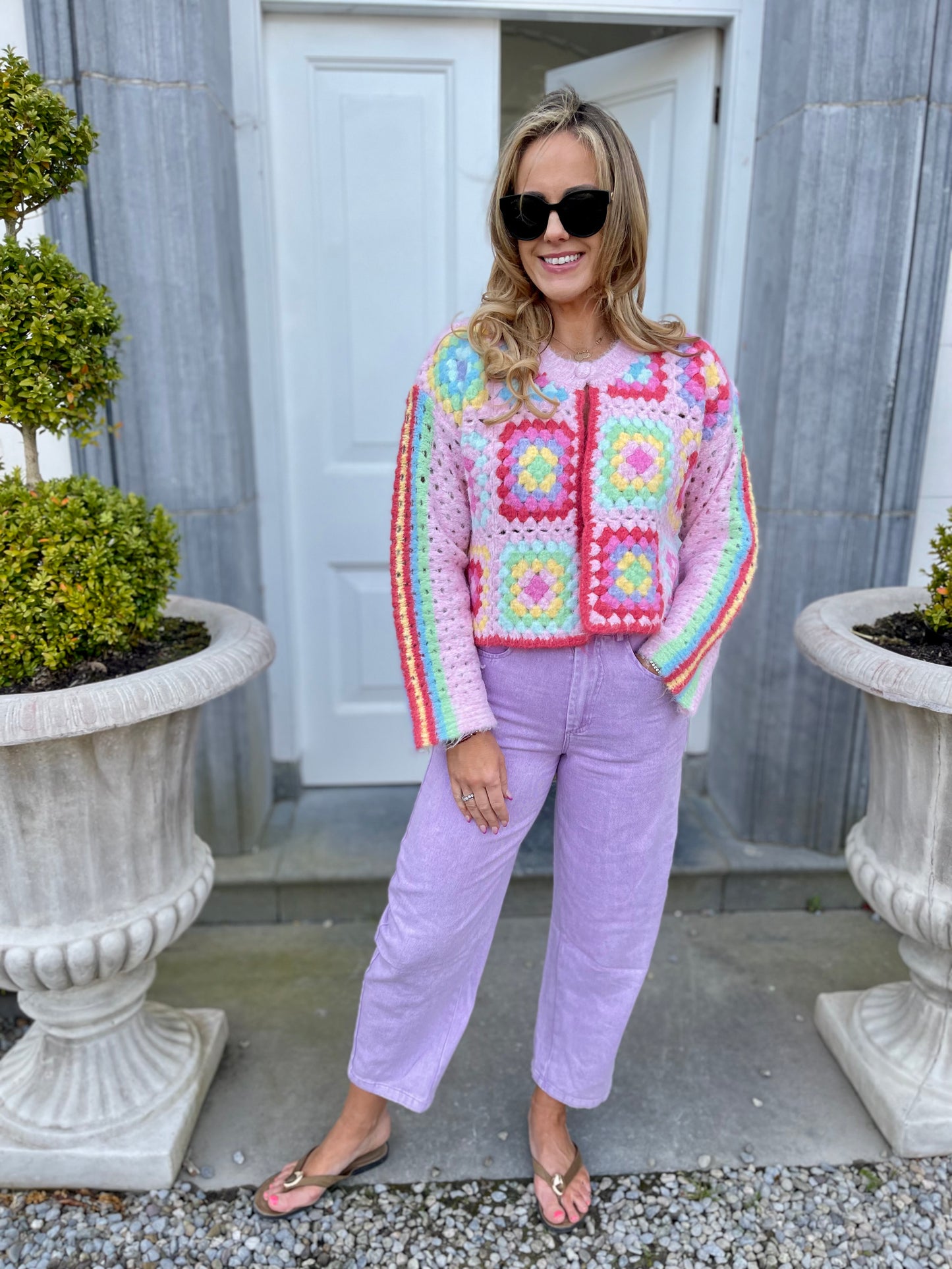 Izzy bubblegum pink crochet cardigan