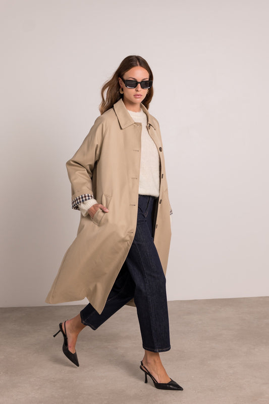 Amelia check cuff beige trench coat