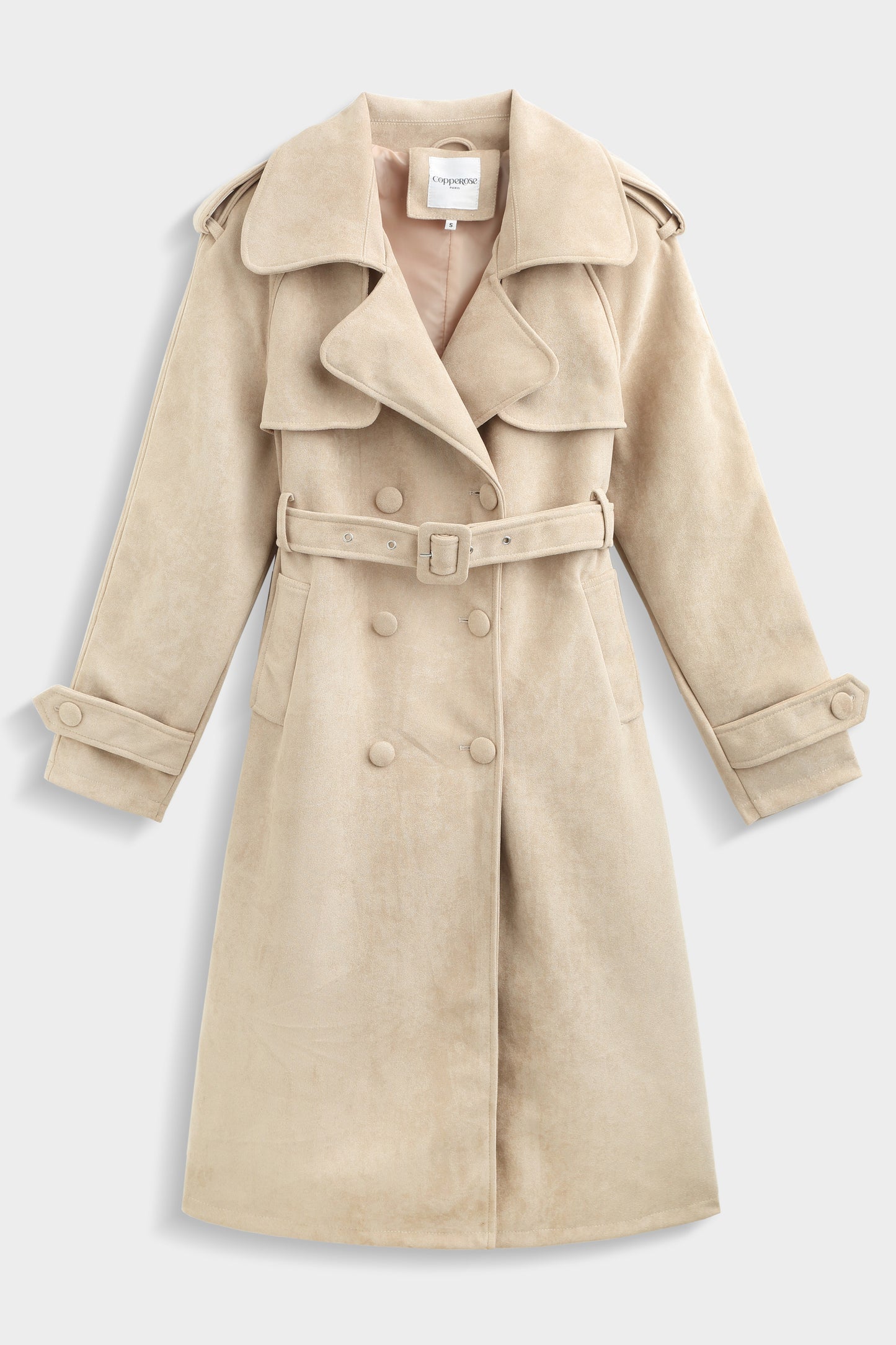 Andie beige faux suede oversized trench coat