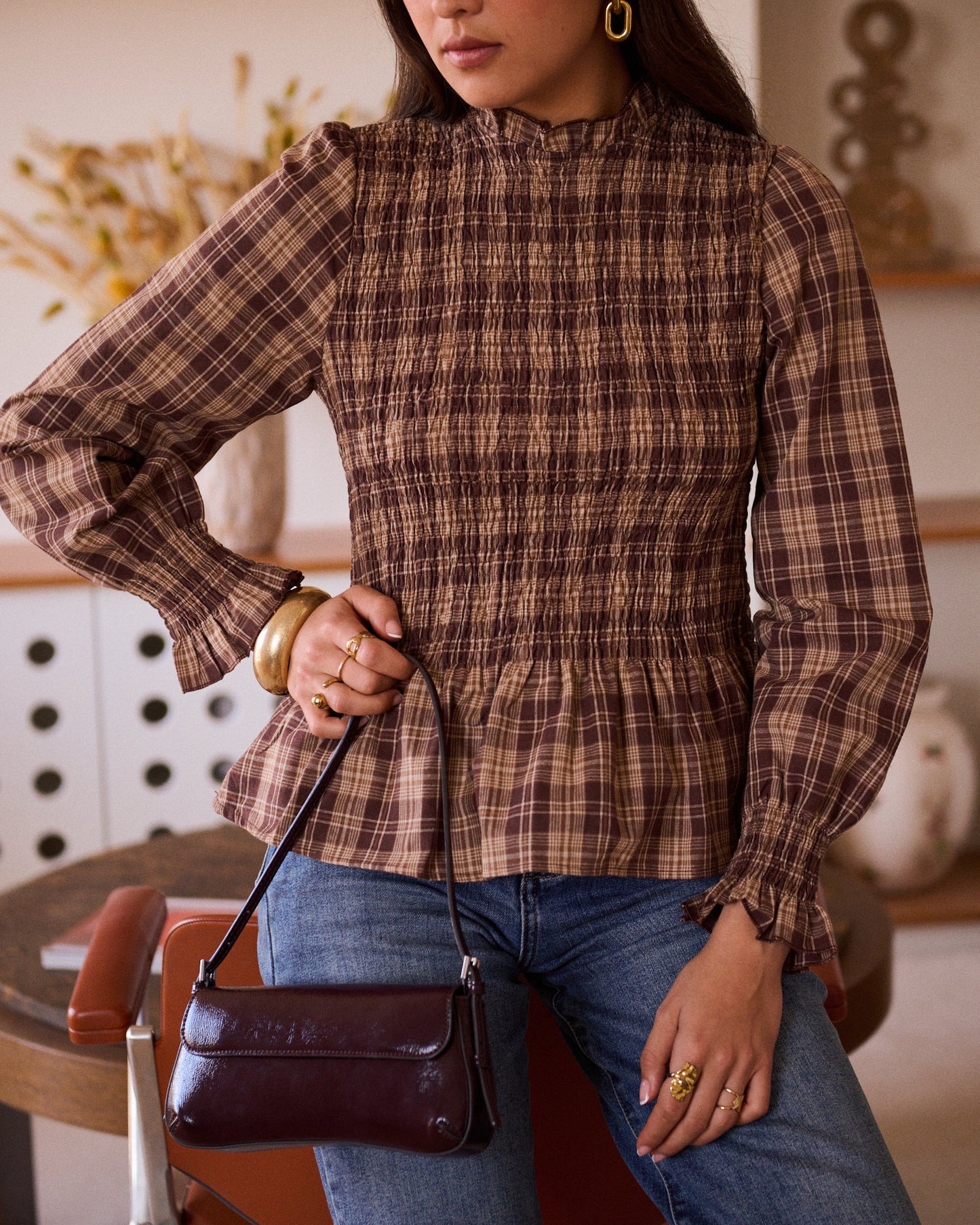 Thea brown houndstooth top