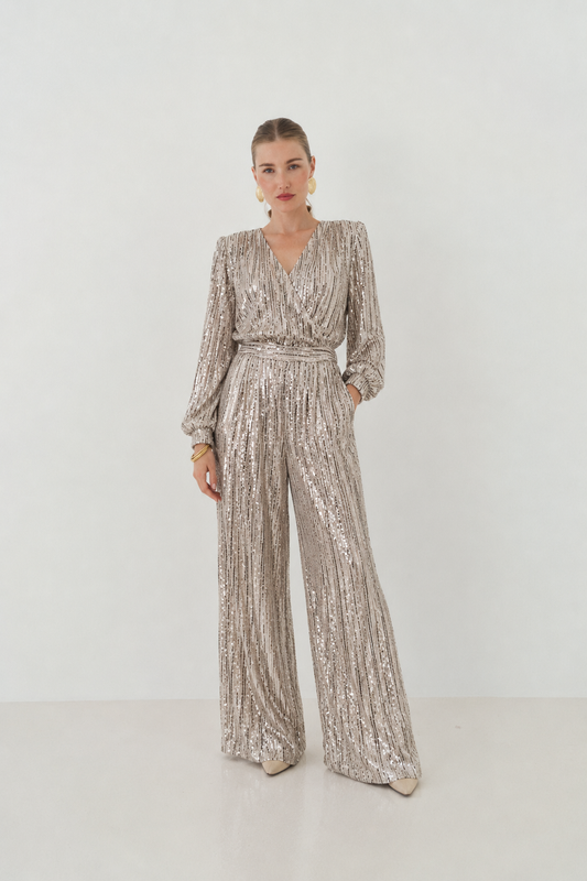 Esme beige sequin jumpsuit