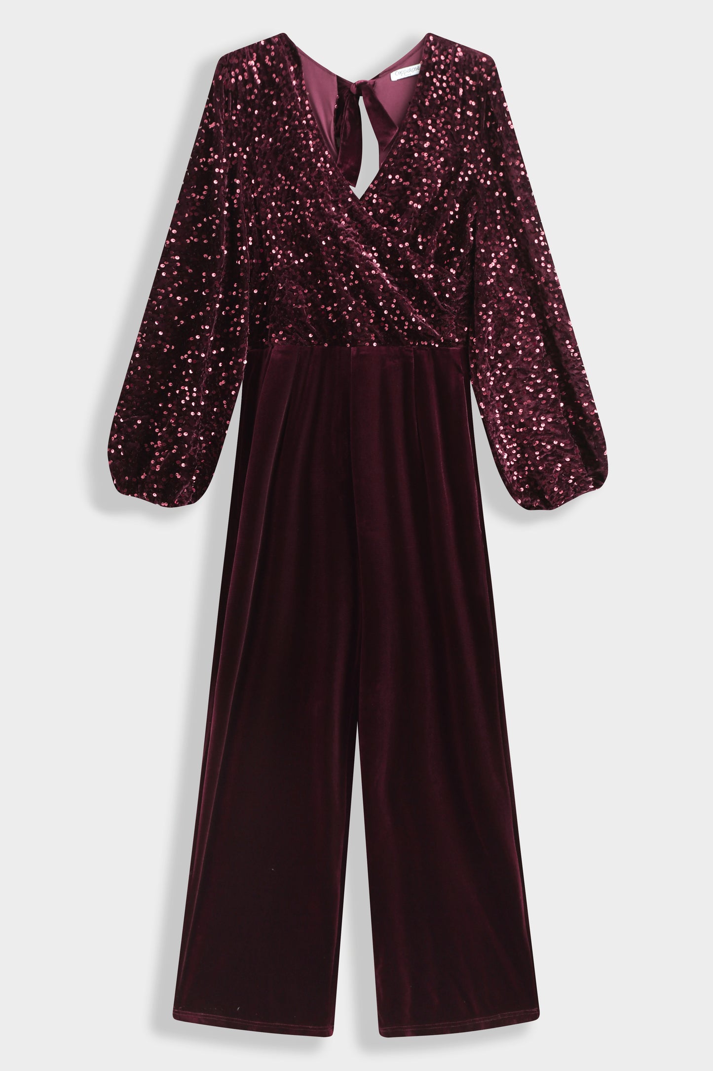 Margot sequin and velvet burgundy jumpsuit