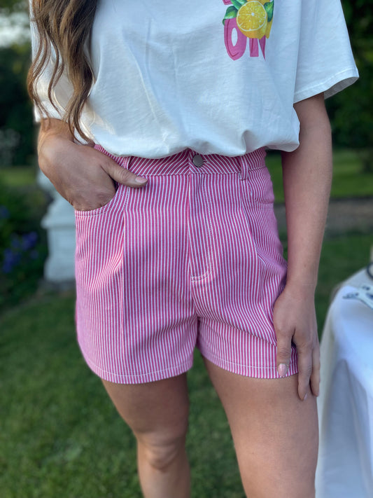 Cara pink stripe cotton shorts