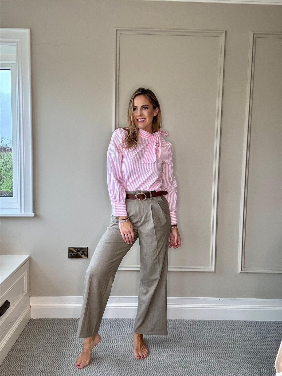 Florence pink striped bow shirt