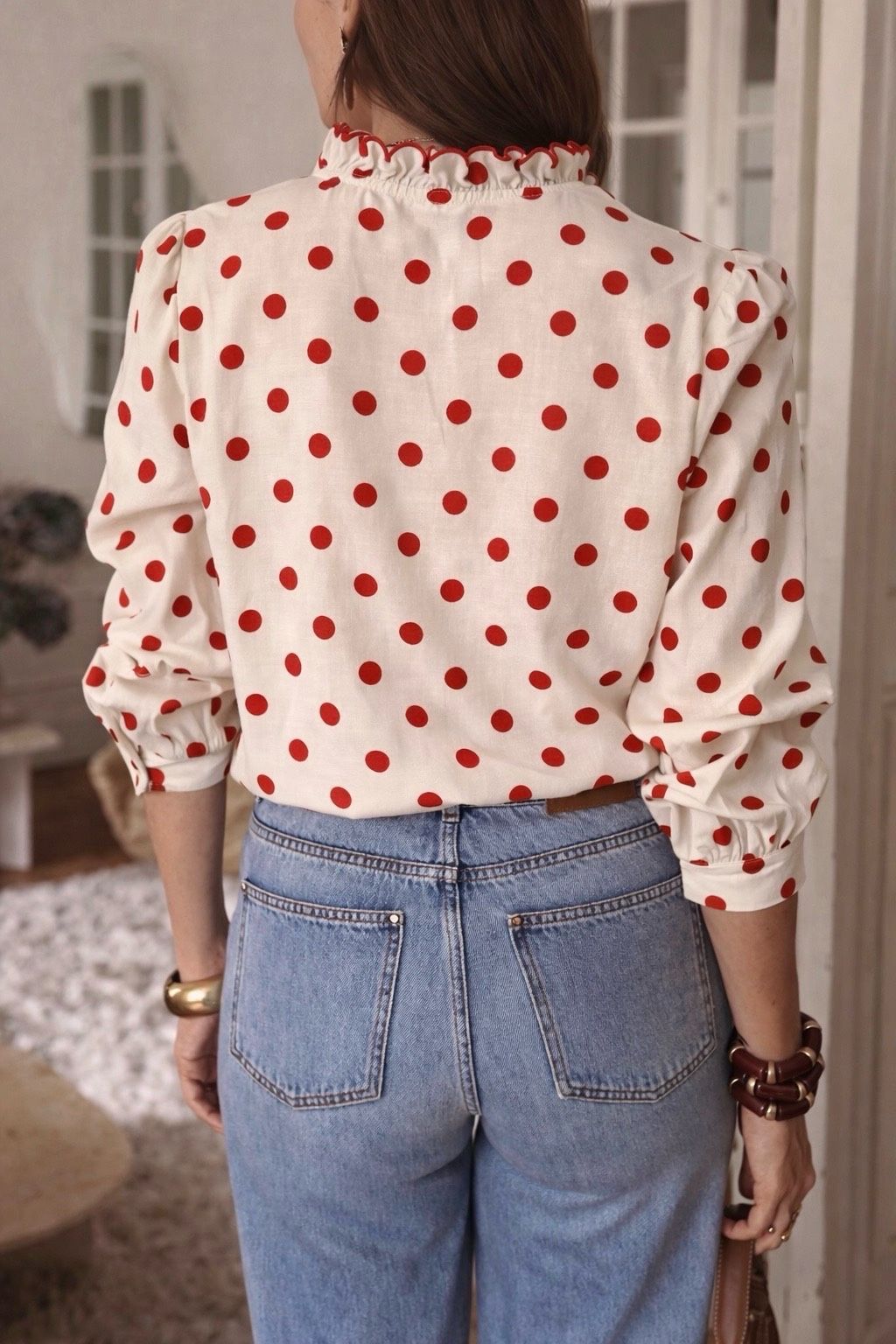Meredith polka dot red blouse