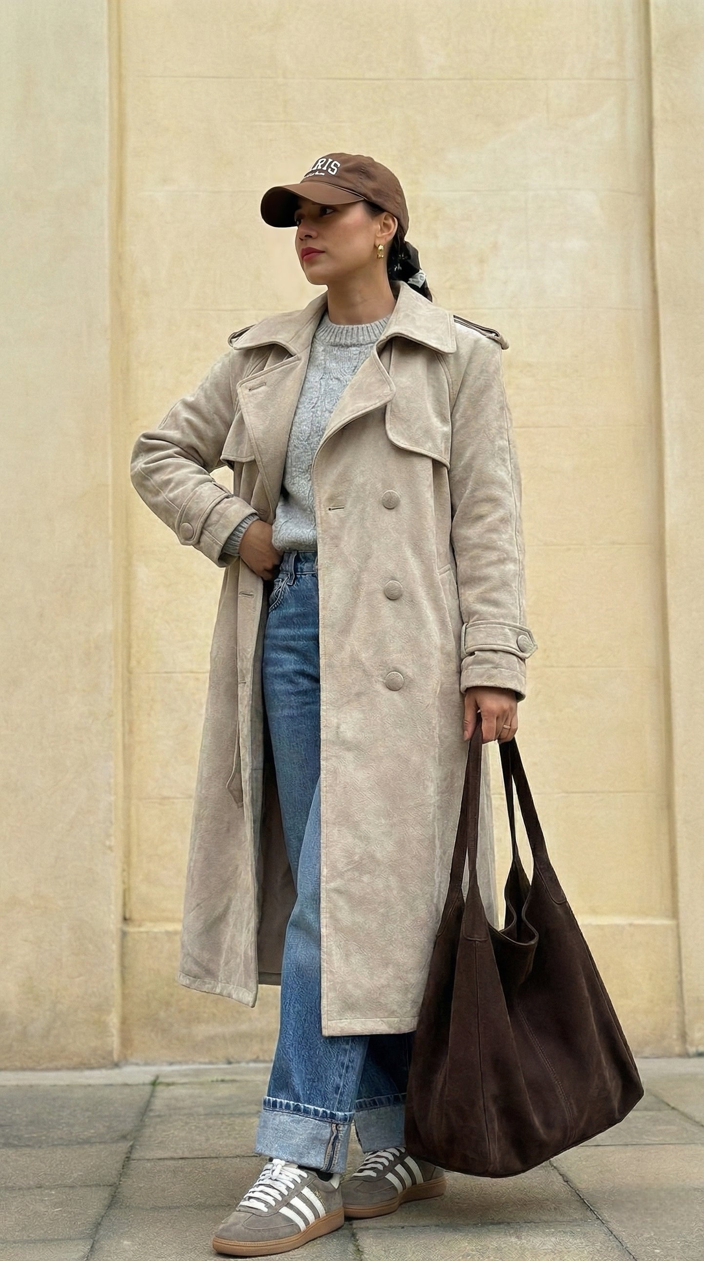 Andie beige faux suede oversized trench coat