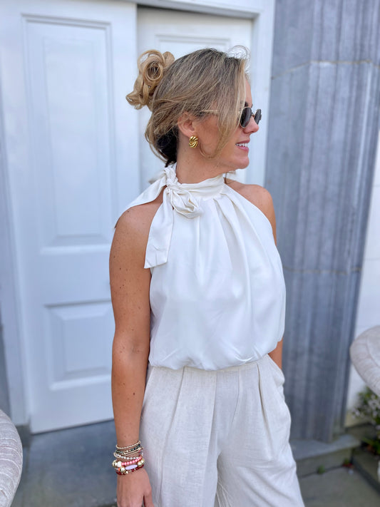 Justine bow neck cream top