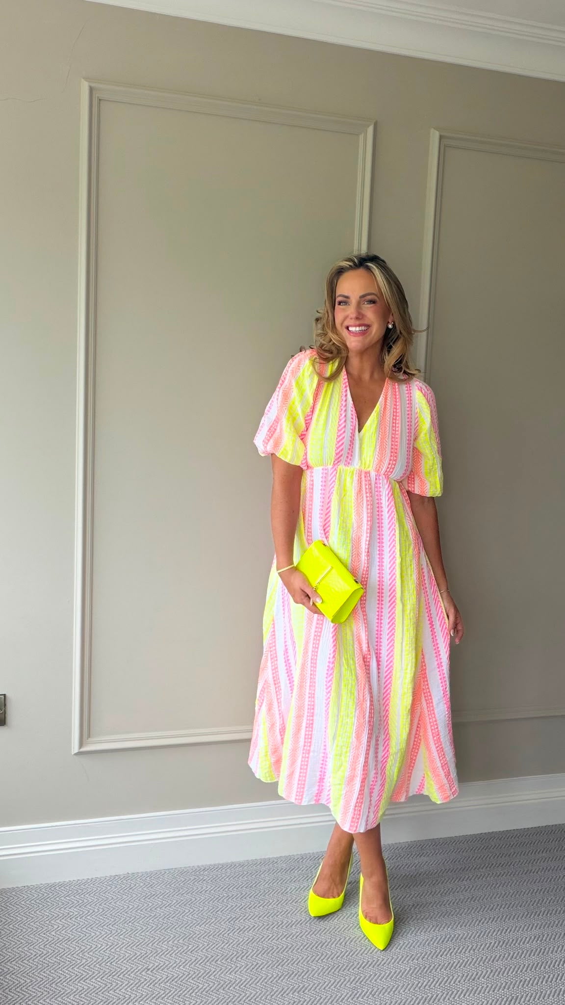 Harper neon yellow stripe midi dress