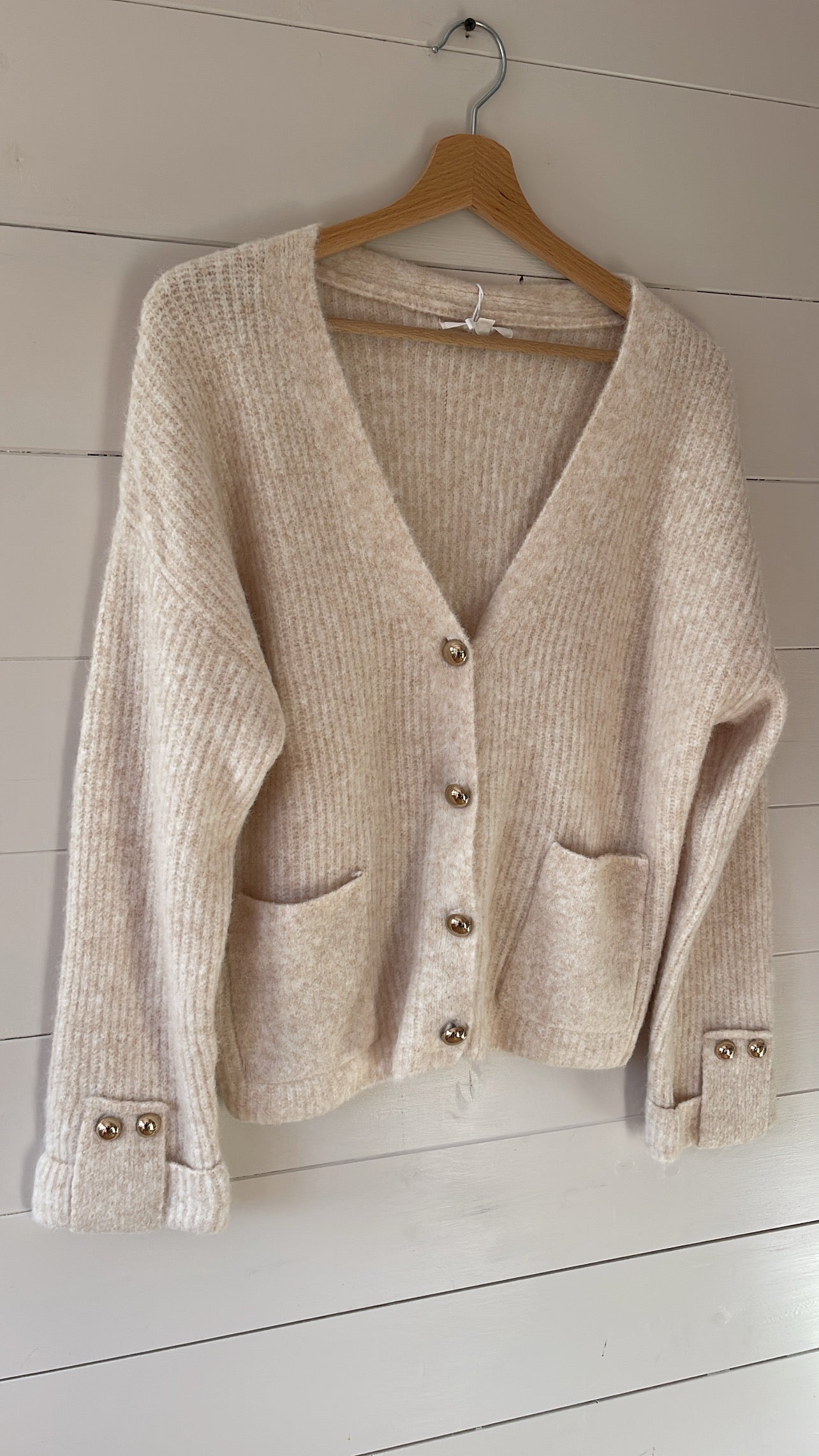 Ellie ecru cardigan with gold buttons