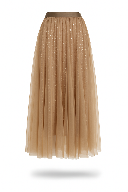 Charlotte taupe double layer sequin tulle skirt