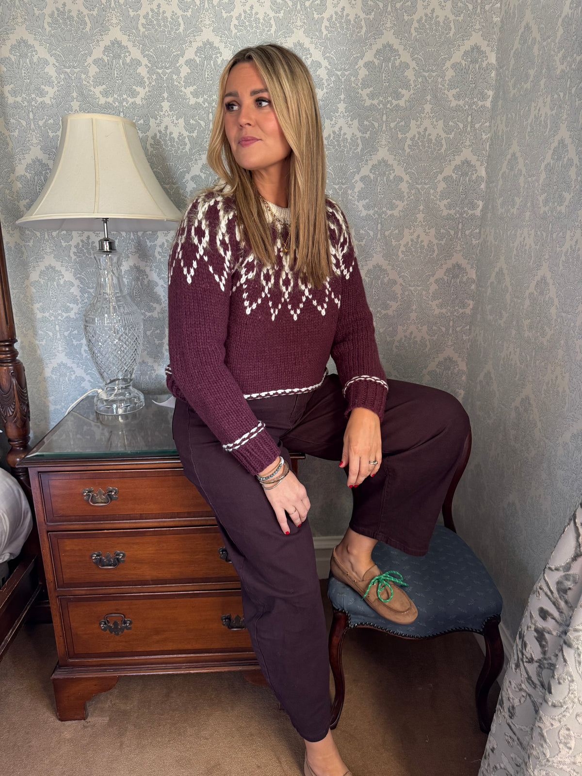 Penny burgundy fair isle jumper